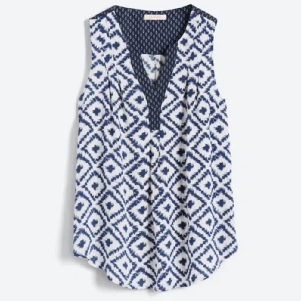 StitchFix Skies are Blue Navy White Batik Sleeveless Boho Chic Lined Top, Small